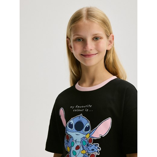 Reserved - Swiąteczny t-shirt Lilo i Stitch - czarny ze sklepu Reserved w kategorii Bluzki dziewczęce - zdjęcie 176438212