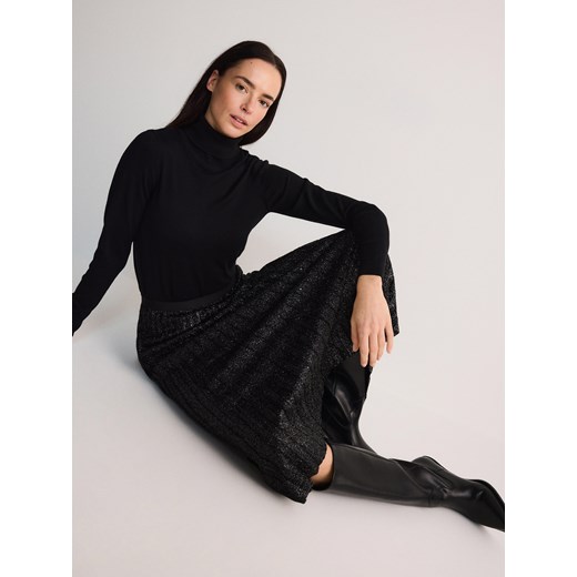 Reserved - Błyszcząca spódnica z plisami - czarny Reserved S Reserved