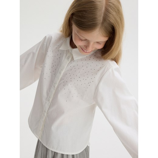 Reserved - Koszula z cyrkoniami - biały ze sklepu Reserved w kategorii Koszule dziewczęce - zdjęcie 176439070