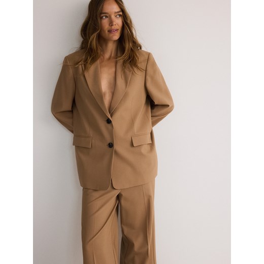 Reserved - Wełniana marynarka z przeszyciami - beżowy Reserved XL Reserved