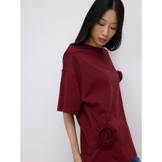Reserved - T-shirt oversize z aplikacjami - bordowy Reserved L Reserved