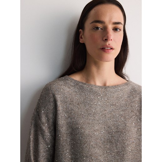 Reserved - Sweter z metaliczną nitką - brązowy Reserved M Reserved