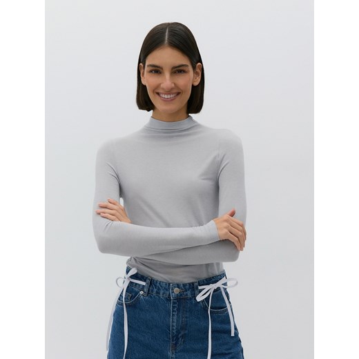 Reserved - Longsleeve z dodatkiem wełny - jasnoszary ze sklepu Reserved w kategorii Bluzki damskie - zdjęcie 176442124