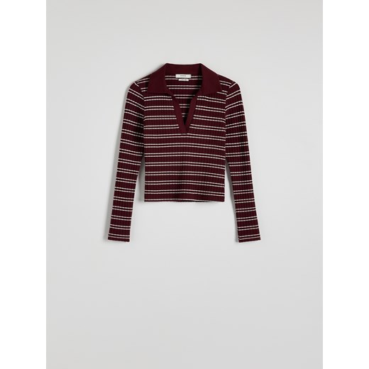 Reserved - Sweter polo z bawełną - bordowy ze sklepu Reserved w kategorii Swetry damskie - zdjęcie 176442623