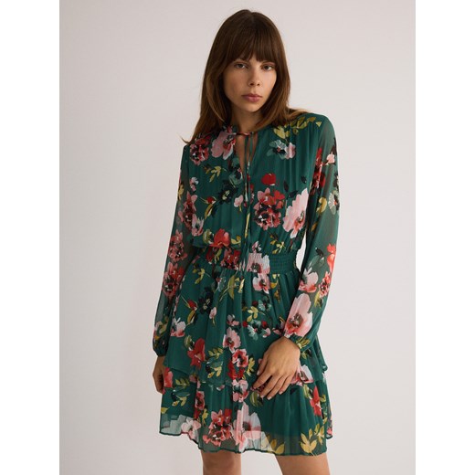 Reserved - Wzorzysta sukienka mini - zielony ze sklepu Reserved w kategorii Sukienki - zdjęcie 176442863