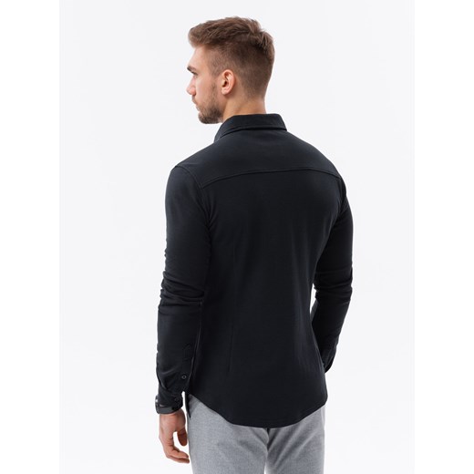 Koszula dzianinowa męska SLIM FIT z długim rękawem – czarna V4 OM-SHCS-0177 XXL ombre okazja