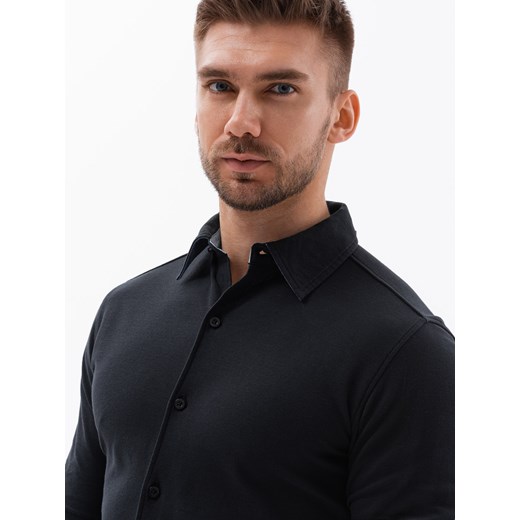 Koszula dzianinowa męska SLIM FIT z długim rękawem – czarna V4 OM-SHCS-0177 M okazyjna cena ombre
