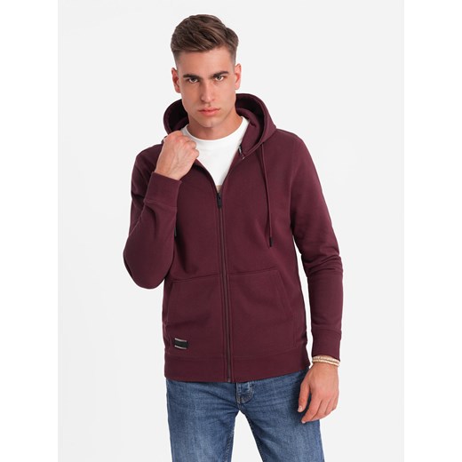 Rozpinana męska bluza dresowa BASIC – bordowa V3 OM-SSBZ-0160 ze sklepu ombre w kategorii Bluzy męskie - zdjęcie 176444064