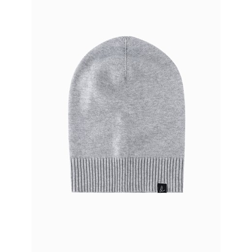 Zimowa czapka męska beanie z bawełnianej dzianiny – szary melanż V5 OM-ACWH-0124 uniwersalny ombre okazja