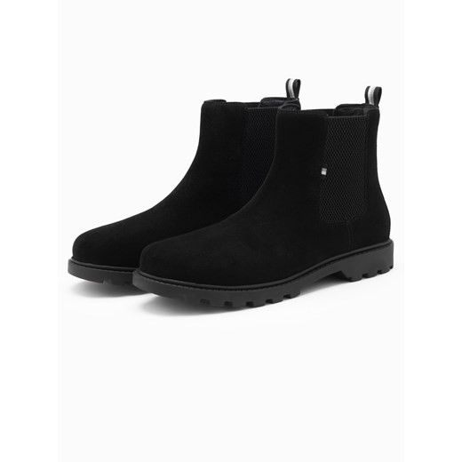 Wsuwane zamszowe buty męskie z wysoką cholewką – czarne V1 OM-FOBO-0173 ze sklepu ombre w kategorii Buty zimowe męskie - zdjęcie 176444110