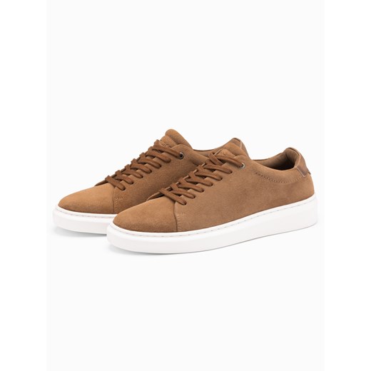 Klasyczne męskie buty sneakersy z miękkiego zamszu – jasnobrązowe V1 OM-FOCS-0163 ze sklepu ombre w kategorii Buty sportowe męskie - zdjęcie 176444304