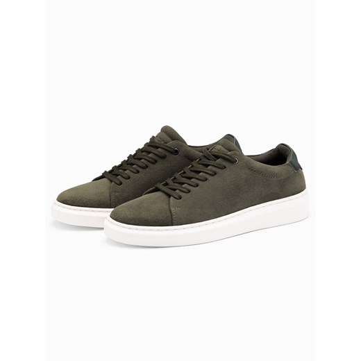 Męskie klasyczne buty sneakersy z miękkiego zamszu – ciemnooliwkowe V3 OM-FOCS-0163 ze sklepu ombre w kategorii Buty sportowe męskie - zdjęcie 176444401
