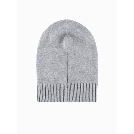 Zimowa czapka męska beanie z bawełnianej dzianiny – szary melanż V5 OM-ACWH-0124 uniwersalny wyprzedaż ombre