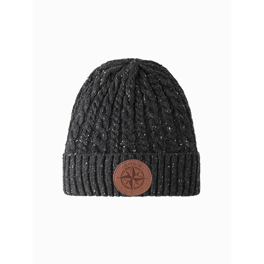 Męska czapka beanie z okrągłą tłoczoną naszywką – grafitowa V1 OM-ACWH-0121 uniwersalny okazja ombre