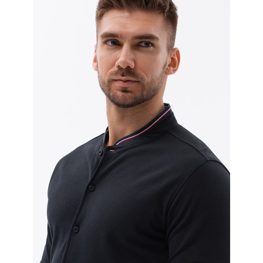 Bawełniana koszula męska SLIM FIT ze stójką w kolorowe paski – czarna V4 L ombre wyprzedaż