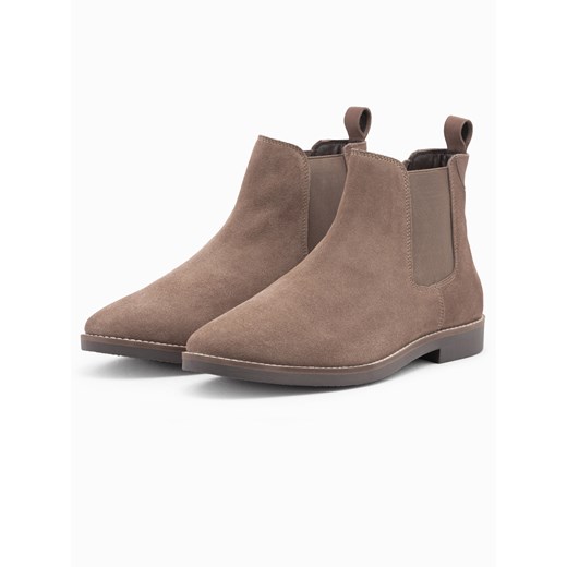 Buty męskie skórzane sztyblety - ciemnobeżowe V4 OM-FOCS-0134 45 okazyjna cena ombre