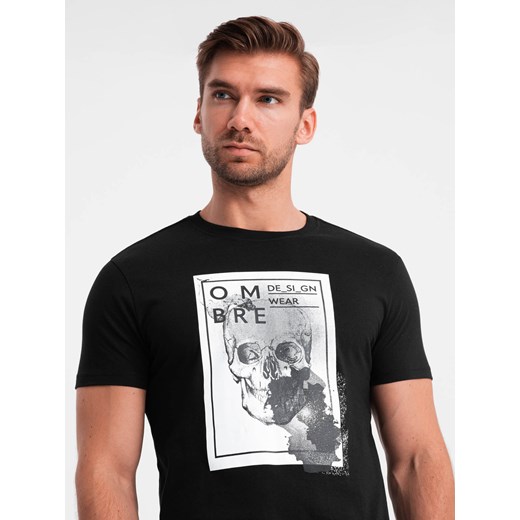 Bawełniana męska koszulka z czaszką – czarna V1 OM-TSPT-0200 ze sklepu ombre w kategorii T-shirty męskie - zdjęcie 176445281