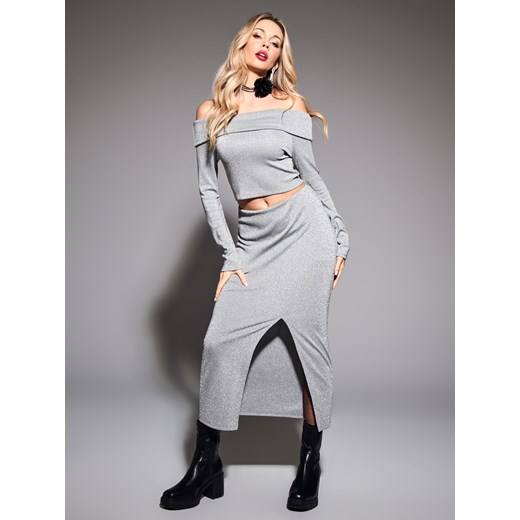 Sinsay - Spódnica midi - srebrny Sinsay XS Sinsay