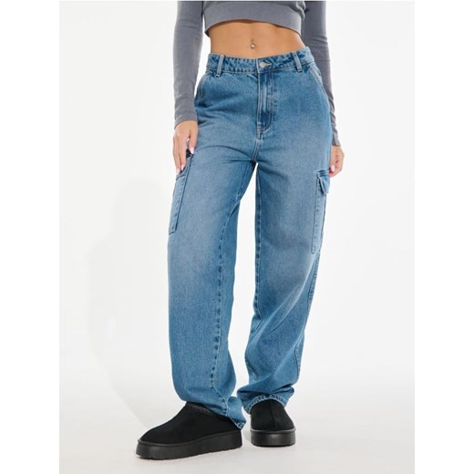 Sinsay - Jeansy cargo z wysokim stanem - niebieski ze sklepu Sinsay w kategorii Jeansy damskie - zdjęcie 176465103
