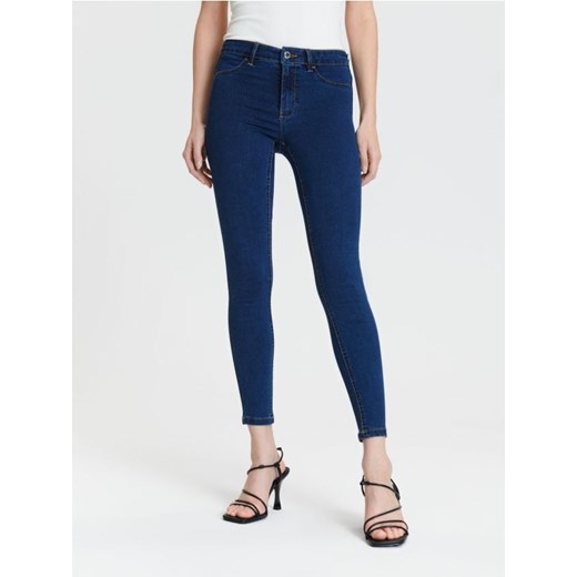 Sinsay - Jeansy skinny mid waist - granatowy Sinsay 38 okazja Sinsay