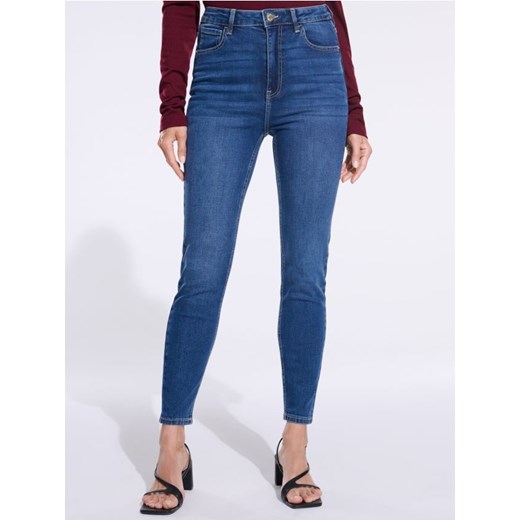 Sinsay - Jeansy skinny high waist - granatowy ze sklepu Sinsay w kategorii Jeansy damskie - zdjęcie 176467653