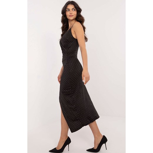 Czarna sukienka na ramiączkach DHJ-SK-17561.93P, Kolor czarny, Rozmiar Italy Moda uniwersalny Intymna okazja