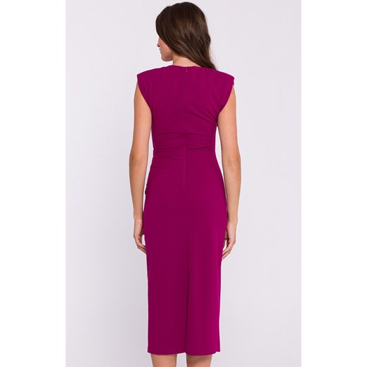 Sukienka bez rękawów z zakładkami na boku śliwkowa S382, Kolor śliwkowy, Rozmiar L, Stylove ze sklepu Intymna w kategorii Sukienki - zdjęcie 176471463