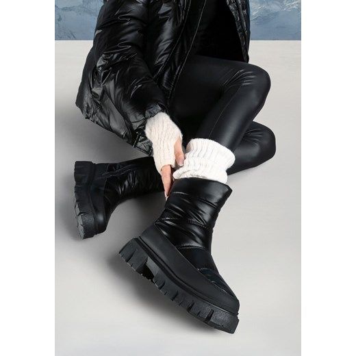Czarne Pikowane Śniegowce na Niskiej Platformie z Ekoskóry Vrata ze sklepu born2be.pl w kategorii Śniegowce damskie - zdjęcie 176471530