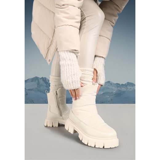 Beżowe Pikowane Śniegowce na Niskiej Platformie z Ekoskóry Vrata ze sklepu born2be.pl w kategorii Śniegowce damskie - zdjęcie 176471532