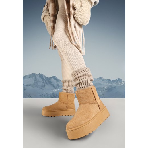 Brązowe Śniegowce na Platformie z Przeszyciami i Futerkiem Vento ze sklepu born2be.pl w kategorii Śniegowce damskie - zdjęcie 176471534