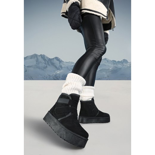 Czarne Śniegowce na Grubej Podeszwie Zapinane na Rzepy Tarorelle ze sklepu born2be.pl w kategorii Śniegowce damskie - zdjęcie 176471633