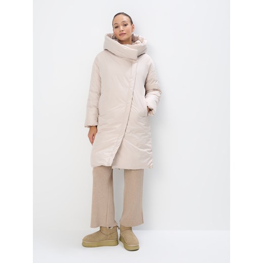 Mohito - Zimowy kremowy płaszcz oversize - beżowy Mohito 36 Mohito