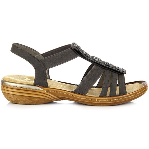RIEKER 60361-45 szare sandały damskie na gumy lekkie komfortowe butyraj-pl  skóra