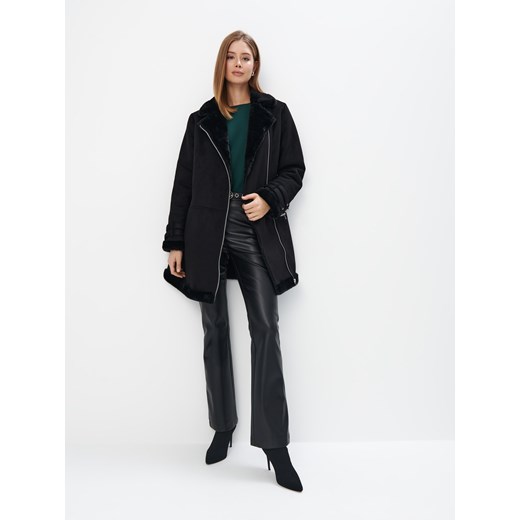 Mohito - Płaszcz ze sztucznym futerkiem - czarny Mohito 40 Mohito
