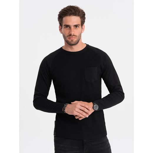 Longsleeve męski o strukturze "wafla" - czarny V4 OM-LSCL-0109 S wyprzedaż ombre