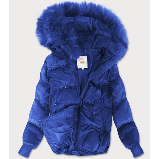 Sztruksowa damska kurtka z kapturem chabrowa (7696) Goodlookin.pl XS (34) goodlookin.pl