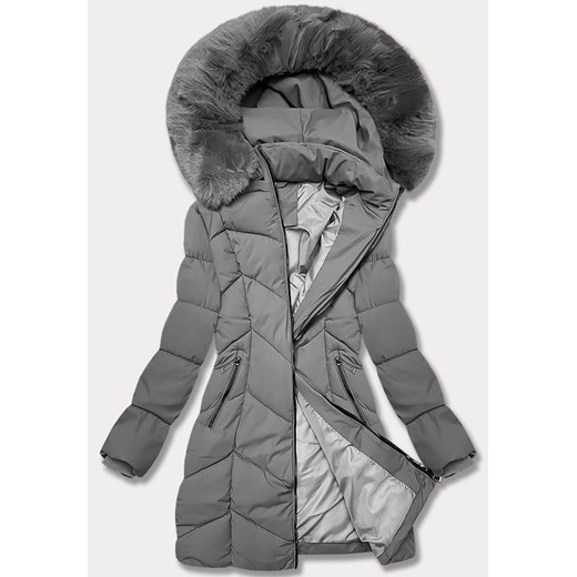 Kurtka zimowa damska plus size do połowy uda S'west szara ciemna (B8306-70) ze sklepu goodlookin.pl w kategorii Kurtki damskie - zdjęcie 176539734