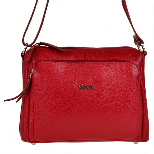 Włoska skórzana torebka czerwona vezze okucia srebrne ze sklepu melon.pl w kategorii Listonoszki - zdjęcie 176540601