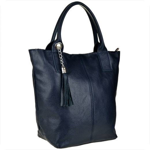 Granatowa torebka damska shopper skórzana z podszewką ze sklepu melon.pl w kategorii Torby Shopper bag - zdjęcie 176540714