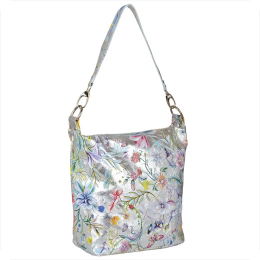 Lekka torba skórzana srebrna w kwiaty l ze sklepu melon.pl w kategorii Torby Shopper bag - zdjęcie 176541961
