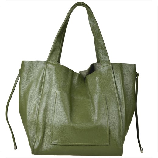 Duża torebka worek z miękkiej skóry naturalnej lekka xxl oliwkowa ze sklepu melon.pl w kategorii Torby Shopper bag - zdjęcie 176542120