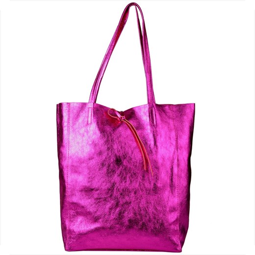 Torebka skórzana lekka shopper róż fuksja metaliczna ze sklepu melon.pl w kategorii Torby Shopper bag - zdjęcie 176542152