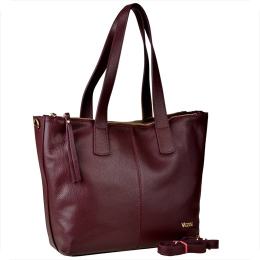 Vezze włoska torebka shopper skórzana bordowa ze sklepu melon.pl w kategorii Torby Shopper bag - zdjęcie 176542190