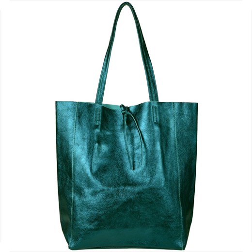 Torebka skórzana lekka shopper zieleń szmaragdowa metaliczna ze sklepu melon.pl w kategorii Torby Shopper bag - zdjęcie 176542344
