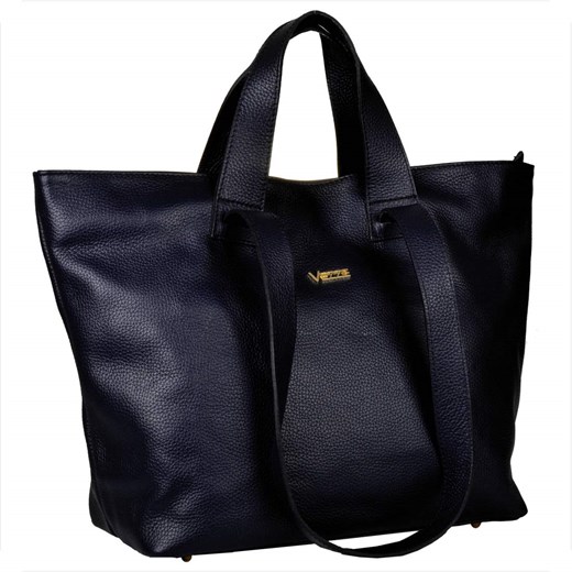 Vezze torba skórzana shopper bag  granatowa złote okucia na ramię ze sklepu melon.pl w kategorii Torby Shopper bag - zdjęcie 176543333