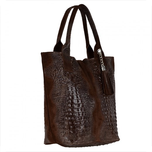 Torebka shopper z miękkiej skóry xl ciemny brąz /krokodylek/ ze sklepu melon.pl w kategorii Torby Shopper bag - zdjęcie 176543590