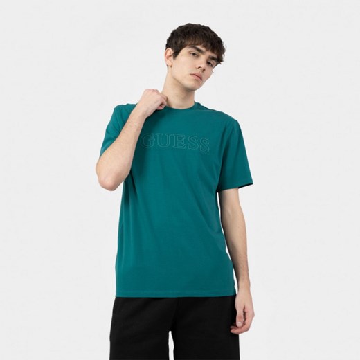 Męski t-shirt z nadrukiem GUESS SS ALPHY - morski ze sklepu Sportstylestory.com w kategorii T-shirty męskie - zdjęcie 176551773