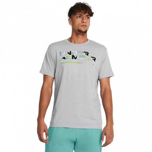 Męski t-shirt z nadrukiem Under Armour UA Colorblock Wordmark SS - szary ze sklepu Sportstylestory.com w kategorii T-shirty męskie - zdjęcie 176552044