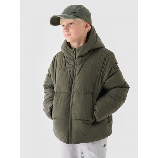 Chłopięca kurtka puchowa pikowana 4F 4FJWAW24TDJAM463 - khaki ze sklepu Sportstylestory.com w kategorii Kurtki chłopięce - zdjęcie 176553751