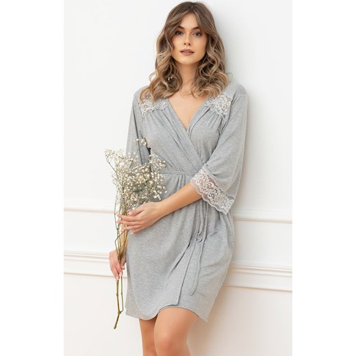 Szlafrok damski z rękawem 3/4 szary Samaria, Kolor szary melanż, Rozmiar S, Gee One ze sklepu Intymna w kategorii Szlafroki damskie - zdjęcie 176556591